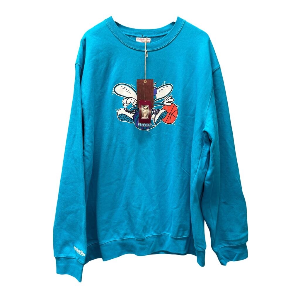 Charlotte Hornets Sweatshirt Mens 4XL Blue‎ Crew Neck NBA Mitchell & Ness NEW